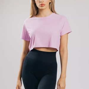 Camiseta Corta de Algodón para Mujer, Cuello Redondo, Transpirable, Estilo Urbano, Diseño Personalizado, Venta al Por Mayor, OEM, Marca Privada - Product Image 3