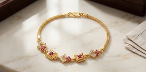 Divyoro Geometric <b>Ruby</b> CZ Chain <b>Bracelet</b> Women's Gold Plated Classic Engagement Party Gift Bezel Setting Wedding - Product Image 2