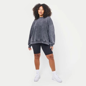 Sudadera de cuello redondo extragrande para mujer, de moda, con hombros caídos, manga larga, tejido de mezcla de algodón, color liso, para otoño, OEM - Product Image 2