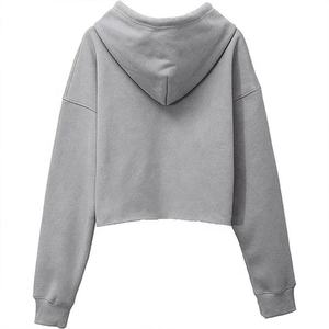 Sudadera con capucha corta gris para mujer, informal, de manga larga, con cordón ajustable - Product Image 3