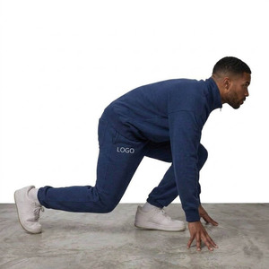 Unisex Navy Blue Quarter-Zip Tracksuit Set Full Sleeve Solid Color Casual Wear Breathable Cotton Sweatshirt <b>Pants</b> Autumn Style - Product Image 2