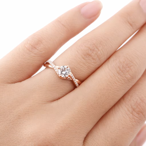 Bague de fiançailles en argent sterling 925, bande torsadée en or rose, bague de promesse avec diamant - Product Image 1