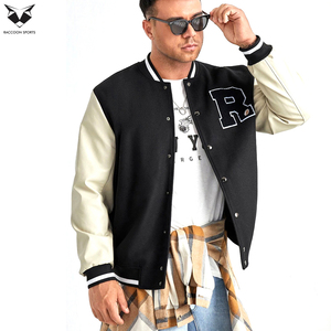 Chaqueta Letterman Personalizable de Invierno Unisex con Cuello Alto, Cierre de un Botón, en Color Negro y Blanco, de Lana y Cuero PU, de un Buen Proveedor - Product Image 4
