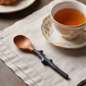 Creative Wabi-Sabi Wooden <b>Serving</b> <b>Spoon</b> with Branch Shape Black Handle Brown Tea <b>Spoon</b> - Product Image 4