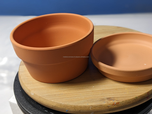 Wide mouth terracotta <b>plant</b> <b>pot</b> with saucer Short clay flower <b>pot</b> with matching drainage tray Smooth finish terracotta planter - Product Image 3