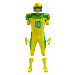 Custom American Football Uniform Yellow Green 10 Sublimated Jersey Shorts Men's <b>Athletic</b> Wear Moisture Wicking - Product Image 2