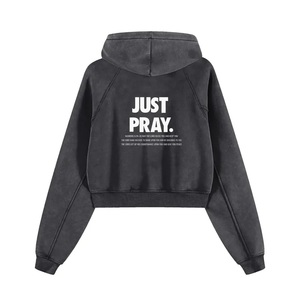 เสื้อฮู้ดครอปแบบสโนว์วอช - ผลิตตามแบบ ODM พร้อมโลโก้ด้านหน้า ผ้าฝ้ายฟลีซ 100% สำหรับฤดูหนาว - Product Image 1