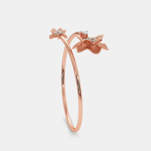 Gold Floral Diamond Open Cuff <b>Bangle</b> <b>Bracelet</b> - Product Image 1