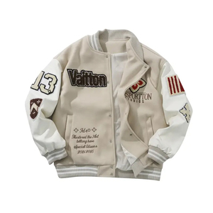 Blousons universitaires de baseball pour hommes, coupe ample, en mélange de polyester enduit PU, avec logo et lettrage, collection Printemps-Automne 2026, style vintage - Product Image 1
