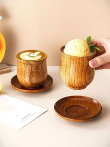 Juego de Taza y Platillo de Café de Madera Natural Personalizado, Taza de Té de Madera Maciza Hecha a Mano, Vajilla Ecológica Rústica de Vidrio, Logotipo Personalizado - Product Image 3