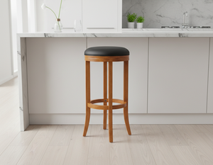 Taburete de Bar Redondo Moderno de Madera de Caucho con Diseño Completamente Redondo, Duradero y Fácil de Limpiar, Muebles para Sala de Estar - Product Image 6