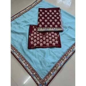 DESIGNER TABBY <b>ORGANZA</b> <b>SILK</b> EMBROIDERY SEQUENCE WORK LACE BORDER SAREE WITH UNSTTICHED BLOUSE - Product Image 3