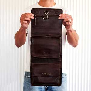 Stylish Leather Toiletry <b>Bag</b> Travel Wash <b>Bag</b> <b>Men</b> Cosmetic Organizer Shaving Storage Dopp Kit LTB-0110 - Product Image 2