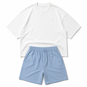 Ensemble décontracté d'été pour homme : T-shirt en coton tricoté oversize et short à taille élastique – Tenue deux pièces streetwear – Vente en gros OEM ODM - Product Image 1
