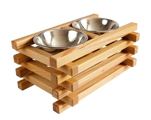 Hot Selling Aluminium Dog Bowl <b>Pet</b> Feeder Bowl in Round Shape with Wooden Rack - Product Image 2