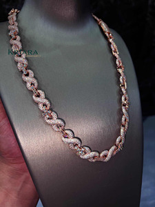 S925 Rose Gold Plated Moissanite Link Chain <b>Statement</b> <b>Necklace</b> Round Brilliant Cut Micro Pave Luxury Unisex Party Wear - Product Image 3