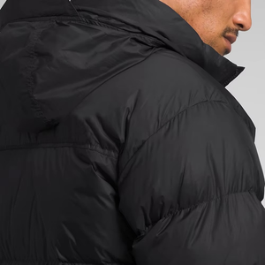 Men Black Puffer Jacket Stand Collar Zipper Closure Windproof Winter Wear Casual Style Polyester <b>Wadding</b> Regular Fit - Product Image 4