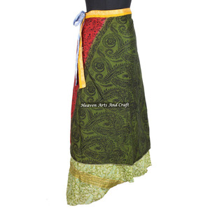 New Long Length Vintage Silk Sari Magic <b>Wrap</b> Dress Women Wear Vintage Silk Sari Long Length <b>Wrap</b> Around <b>Skirt</b> 2 Layer Reversible - Product Image 3