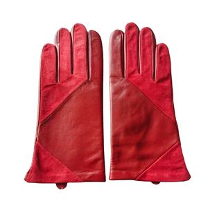 Red Leather Wrist Length <b>Gloves</b> Thermal Unlined Plain Style Daily Use Winter - Product Image 2