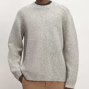 Pull col rond pour homme en coton biologique, couleur unie, tricoté côtelé, vente en gros à prix abordable - Product Image 2