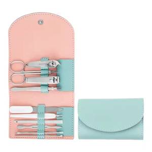 Kit de manucure 7 en 1 en acier inoxydable, ensemble d'outils portables avec étui rose et menthe pour adultes - Product Image 1