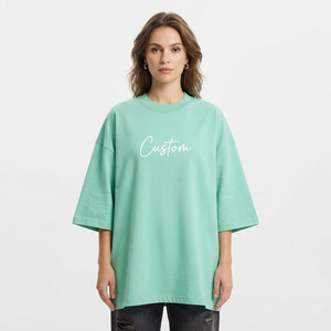 Camiseta de Algodón Personalizada de 240 GSM para Mujer, Corte Holgado, Estilo Casual, Color Sólido, Manga Tres Cuartos, Ropa de Moda - Product Image 4