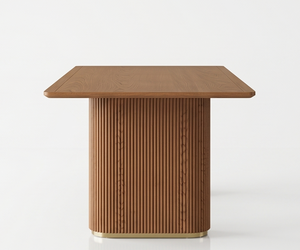 Viro Wooden Rectangle Dining Table with Solid Teak Wood Ribbed Legs for Home Furniture and Dining Space - Product Image 3
