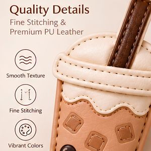 Porte-clés Bubble Tea avec cuir PU personnalisé gravé et sangle cousue pour cadeaux promotionnels - Product Image 4