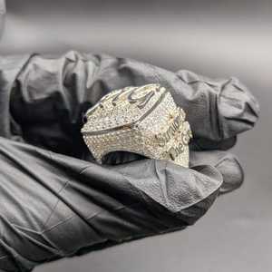 Anillo Personalizado con Iniciales, Plata 925, Moissanita, Engaste Pavé, Estilo Cóctel, Hip Hop, Anillo de Sello para Hombre - Product Image 3