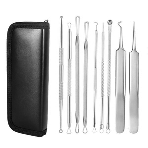 Professional 9 Pcs Stainless Steel Blackhead Acne Extractor Tool Set Comedone Remover Kit with Premium Leather Case - Product Image 1