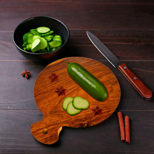 Tabla de cortar redonda de madera duradera y sostenible con asa y paleta, 1.5 cm de grosor, marca Woodensure, para carne y pan - Product Image 2