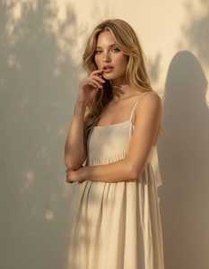 <b>Boho</b> Woven Eco-friendly V-neck Flared Hem Maxi Dress Women Spaghetti Strap Solid Color Loose Fit Summer Beach Wear 100% Linen - Product Image 2