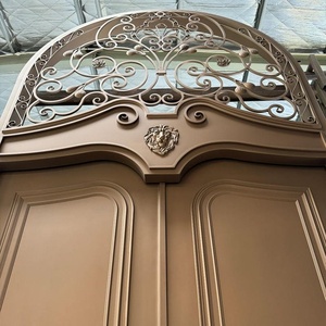 Royal Luxury Traditional Steel Entry Door with Geometric Glass Panels Arched Design <b>Swing</b> Style Exterior Use Finished Surface - Product Image 4