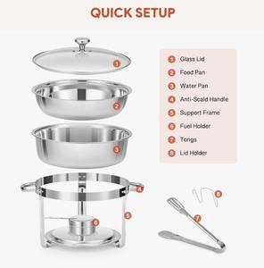 Ensemble de réchauds de buffet ronds en acier inoxydable de qualité supérieure 6QT avec couvercle en verre, 4 pièces au meilleur prix - Product Image 3