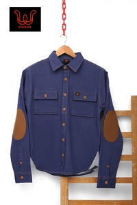 Chemise-veste en denim tricoté tendance pour homme – Chemise-veste en jersey indigo extensible avec deux poches poitrine - Product Image 3