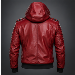 Chaqueta de Moto con Capucha para Hombre, de Cuero PU Rojo, Corte Ajustado, Transpirable, de Secado Rápido, Forro de Lana, Cierre de Cremallera, Estilo Urbano - Product Image 4