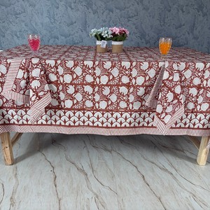 Handblock Printed <b>Tablecloth</b> Brown and White Vintage <b>Tablecloth</b> Farmhouse Decor Wedding <b>Tablecloth</b> Custom Size Cotton Tablecover - Product Image 3