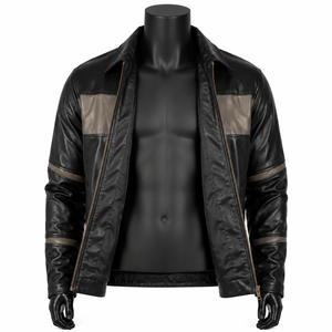 Veste en cuir synthétique pour homme sur mesure, avec empiècements contrastés, fermeture éclair, style streetwear décontracté, color blocking, OEM, marque privée - Product Image 4