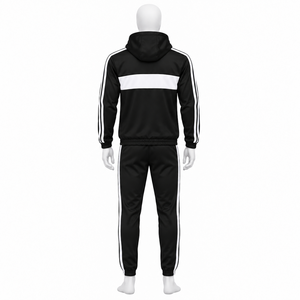 Conjunto de chándal cortavientos con capucha para hombre, color negro, personalizado, chaqueta con cremallera de manga larga, ligero, diseño de logotipo personalizado - Product Image 3