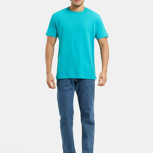 เสื้อยืดคอกลมแขนสั้นผู้ชาย สีเทอร์ควอยซ์ ทรงปกติ ผ้าฝ้าย 100% แห้งเร็ว ระบายอากาศดี สีพื้น สไตล์ลำลอง - Product Image 2