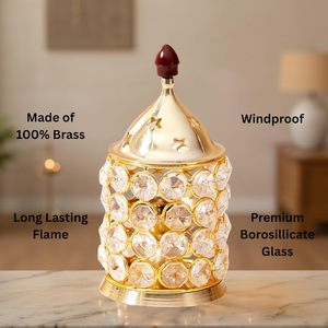 Brass Akhand Diya Oil Lamp with Crystal Matki Design | Traditional Brass Deepam for Puja <b>Mandir</b>, Diwali Decoration & Indian Hom - Product Image 3