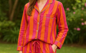 Conjunto de pijama estampado para mujer, ropa de dormir de algodón a rayas, pantalones de manga larga, ropa cómoda para estar en casa - Product Image 2