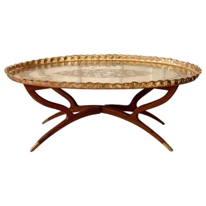 Latest design Luxury pure brass tray top <b>coffee</b> <b>table</b> with sculptural wooden base contemporary designer center <b>table</b> - Product Image 1