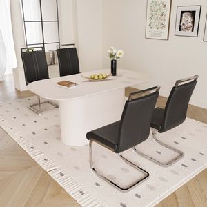 Set da Pranzo 4 Pezzi: Tavolo in MDF Stile Moderno Medievale Crema da 160 cm con Sedie Senza Braccioli in PU e Gambe in Metallo Placcato Argento per Sala da Pranzo - Product Image 2
