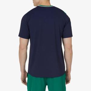 <b>Men's</b> Navy Blue Tennis T-<b>Shirt</b> Short Sleeve Crew Neck Moisture Wicking Polyester Solid Color Left Sleeve Logo - Product Image 2