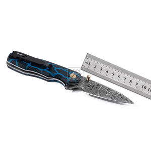 Couteau pliant de camping haut de gamme DIY OEM en acier Damas, lame Drop Point, manche en Micarta anti-traces de doigts, 18,5 cm de longueur totale, étui en cuir - Product Image 3