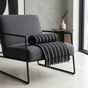 Manta Decorativa Mura Stripes Negra, Tejida, de Tela Suave, Larga, Ligera, para el Hogar, Bufandas, Chales, Cubre Sofá - Product Image 3