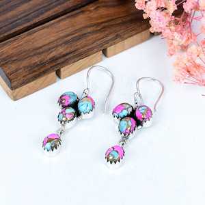Cotton Candy Turquoise <b>Dangle</b> <b>Earrings</b>, 925 Sterling <b>Silver</b> Boho Southwestern Jewelry, Pink Blue Gemstone Gift for Her - Product Image 2