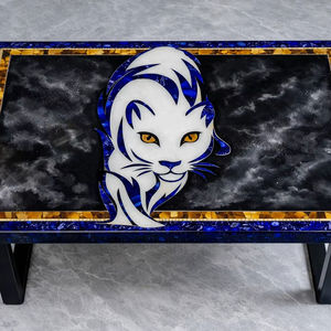 Table à café et à dîner de luxe en marbre noir avec incrustation de panthère, table à manger artisanale en Pietra Dura, meubles - Product Image 1