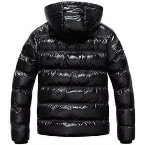 Blouson matelassé noir brillant pour homme avec capuche, veste d'hiver rembourrée haute brillance, manteau bulle streetwear personnalisé, vêtement d'extérieur chaud - Product Image 4